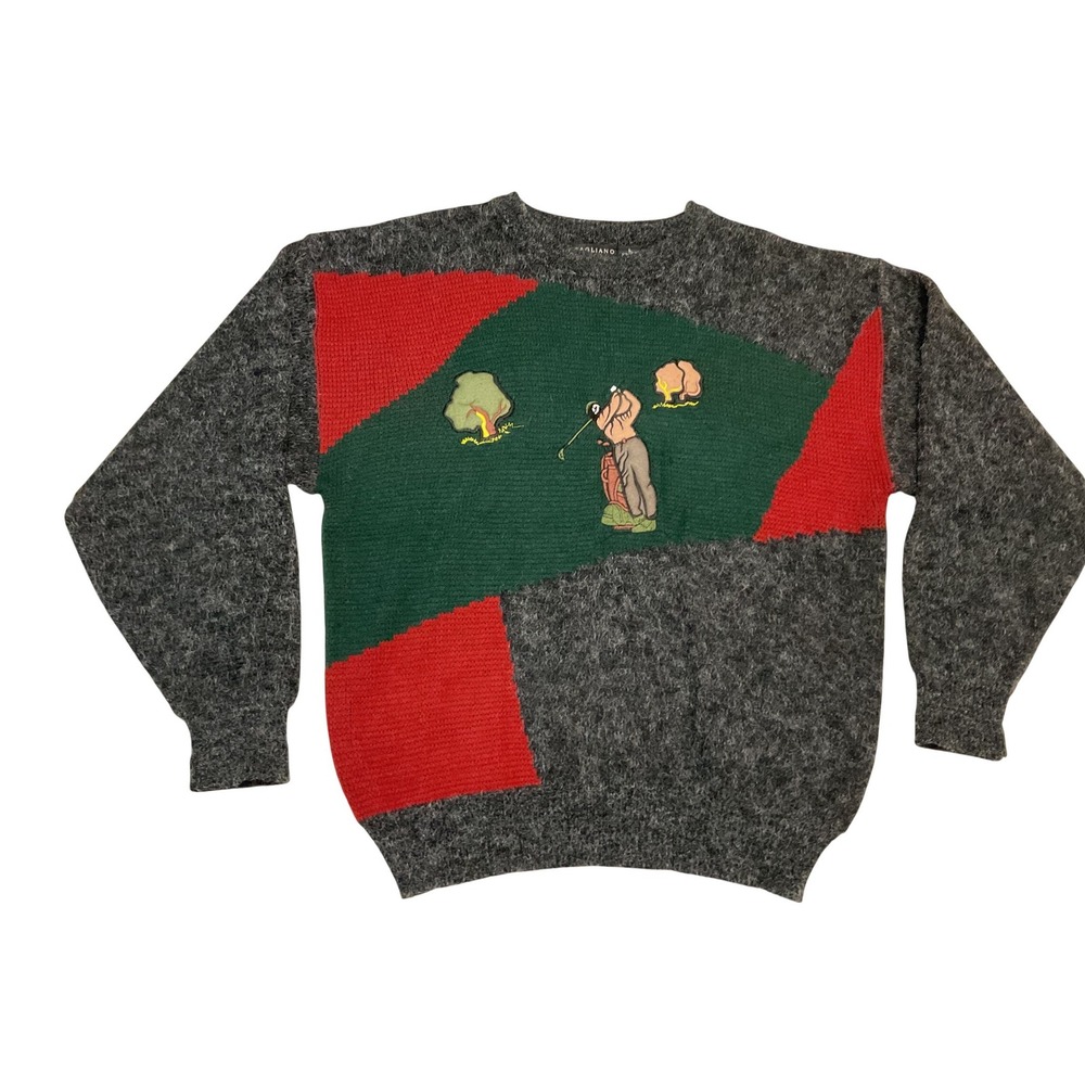 PAGLIANO Mens Golf Scene Novelty Knit Sweater Size L‎